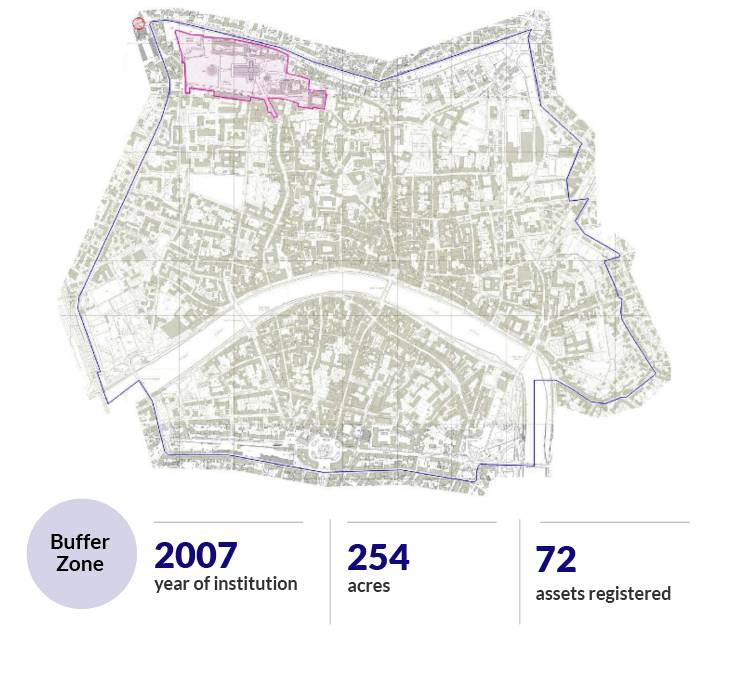Identificazione della Buffer zone del sito di Piazza del Duomo a Pisa. Fonte: UNESCO World Heritage Center.