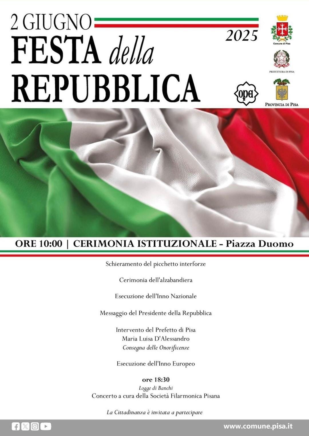 Celebrazioni per la Festa della Repubblica 2025 | Comune di Pisa - Turismo