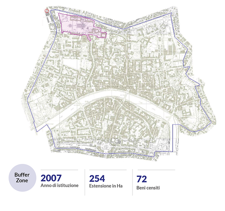 Identificazione della Buffer zone del sito di Piazza del Duomo a Pisa. Fonte: UNESCO World Heritage Center.
