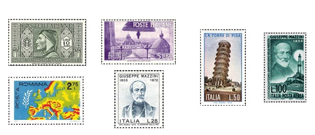 Alcuni francobolli dedicati a Mazzini