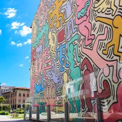 Particolari murale Tuttomondo, Keith Haring (G. Bettini, Comune di PIsa)